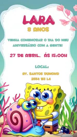 Convite de Aniversário Bob Esponja com Personagens para Editar