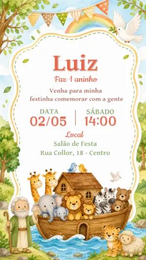 Convite de Aniversário Arca de Noé Aquarela para Editar