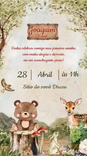 Convite de Aniversário Bosque Encantado Aquarela Editável