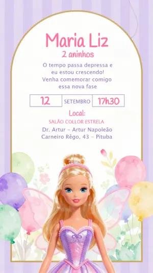 Convite de Aniversário Barbie Fada Lilás para Editar Online
