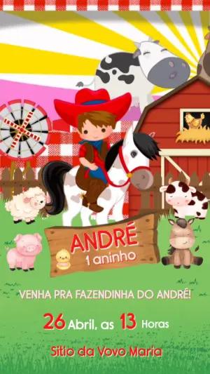 Convite Animado Aniversário Fazendinha para Editar Online