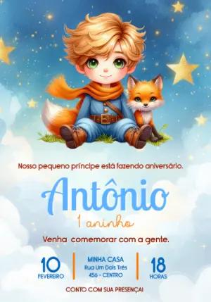 Convite de Aniversário Pequeno Príncipe Aquarela para Editar