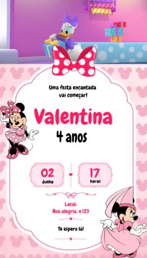 Vídeo Convite de Aniversário Minnie Mouse Rosa para Editar Online