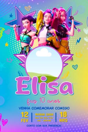 Convite de Aniversário Guerreiras do Kpop com Foto para Editar