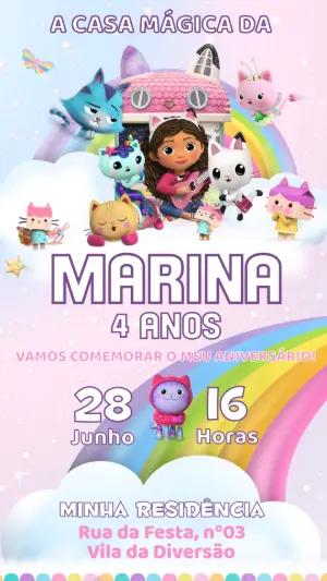 Convite de Aniversário Casa Mágica da Gabby Editável para Menina