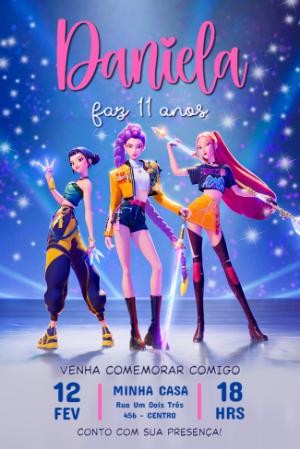 Convite Aniversário K-pop Guerreiras Neon para Editar