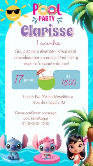 Convite de Aniversário Lilo e Stitch Pool Party para Editar