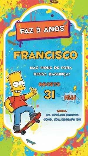 Convite de Aniversário Bart Simpson Skate para Editar