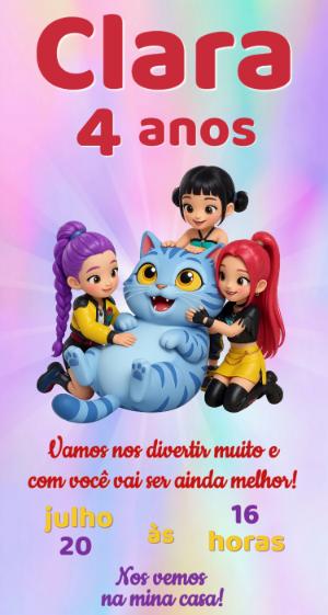 Convite Aniversário Guerreiras Kpop Modelo Editável