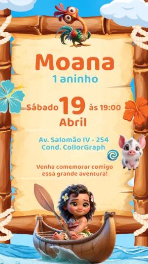 Convite Aniversário Moana Baby com Personagens para Editar