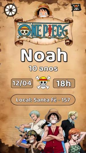 Convite de Aniversário One Piece Pirata para Editar