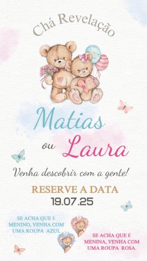 Convite Chá Revelação Ursinhos Azul e Rosa para Editar Online