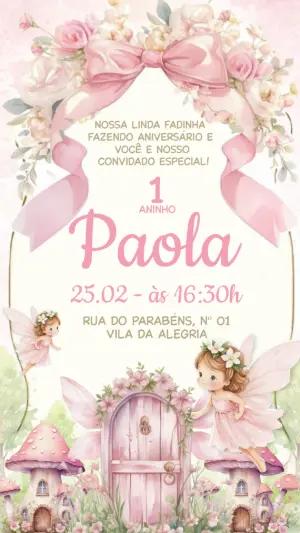 Convite de Aniversário Fada Rosa Jardim Encantado Editável