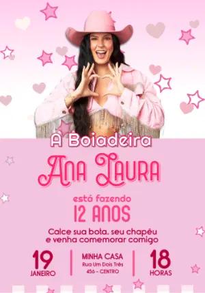 Convite de Aniversário Boiadeira Rosa Editável