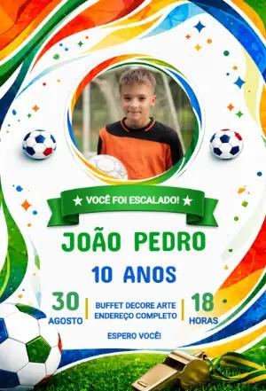 Convite de Aniversário Futebol com Foto Colorido para Editar