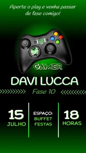 Convite de Aniversário Gamer Xbox | Modelo Digital Editável