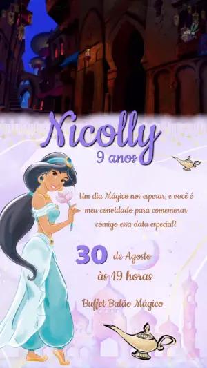 Convite Animado Aniversário Princesa Jasmine para Editar Online