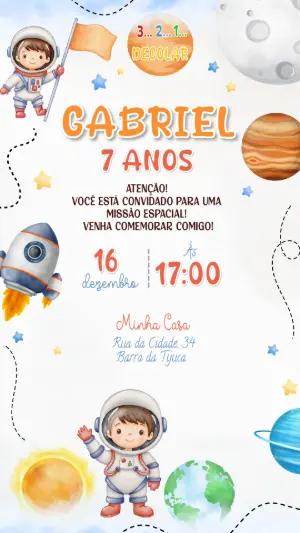 Convite de Aniversário Astronauta Infantil para Editar