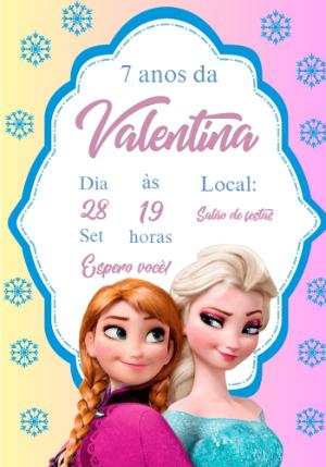 Convite Aniversário Frozen com Anna e Elsa para Editar Online