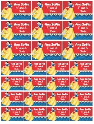 Etiqueta Escolar Branca de Neve Editável para Material