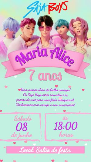 Convite de Aniversário Saja Boys Guerreiras do K-pop Editável