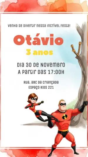 Convite Digital Heróis Incríveis Aniversário Infantil Editável