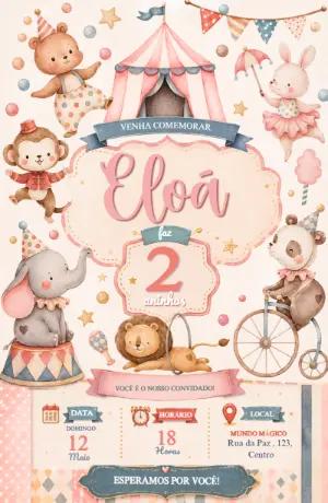 Convite de Aniversário Circo Rosa Aquarela para Editar