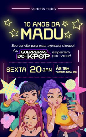 Convite de Aniversário K-Pop Guerreiras Neon para Editar