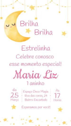 Convite Aniversário Brilha Estrelinha para Editar Online