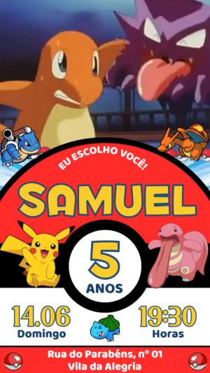 Convite Animado Pokémon para Aniversário Infantil Editável