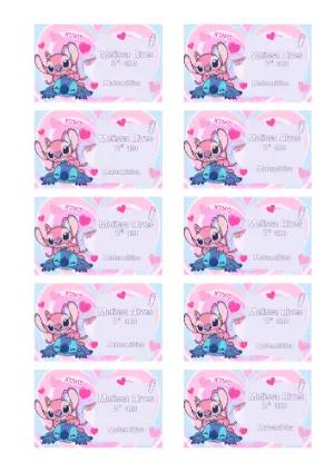 Etiqueta Escolar Stitch e Angel Fofa para Editar e Imprimir