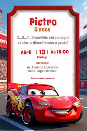 Convite de Aniversário Carros Relâmpago McQueen para Editar