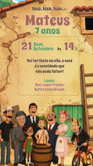 Convite Aniversário Chaves e Turma para Editar Online