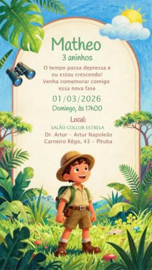 Vídeo Convite de Aniversário Safari na Selva para Editar