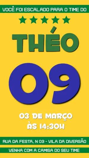 Convite de Aniversário Futebol Editável Estilo Brasil