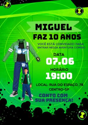 Convite Aniversário Ben 10: Vire o Herói com sua Foto por IA