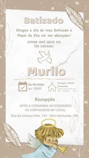 Convite de Batizado com Anjinho Delicado para Editar Online