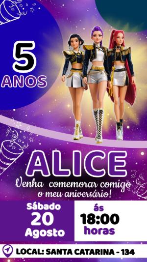 Convite de Aniversário Guerreiras do K-Pop Editável