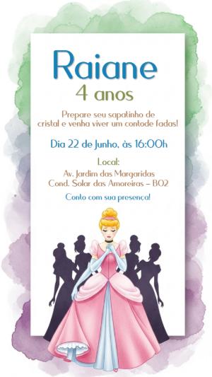 Convite Aniversário Cinderela Princesa para Editar Online