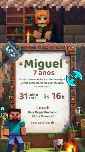 Convite Animado de Aniversário Minecraft para Editar Online