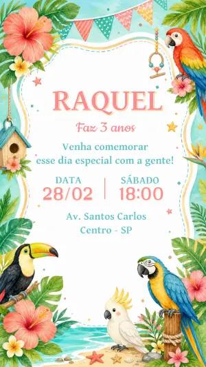 Convite de Aniversário Safari Tropical Aquarela Editável