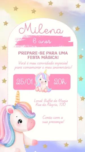 Convite de Aniversário Unicórnio Mágico para Editar Online