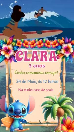 Convite Animado Aniversário Stitch Surf para Editar Online