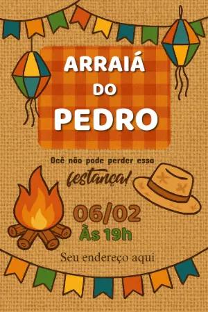 Convite Festa Junina Arraiá com Fogueira para Editar Online
