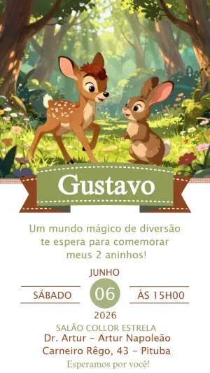 Convite Digital Aniversário Infantil Tema Bosque Encantado Editável