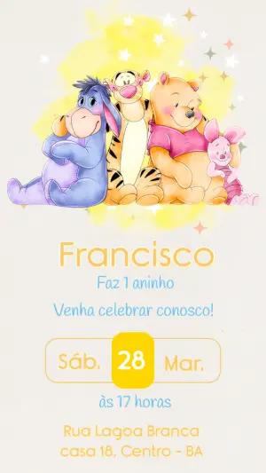 Convite de Aniversário Ursinho Pooh Aquarela para Editar