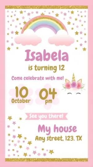 Unicorn Birthday Invitation | Pink & Gold Editable Template