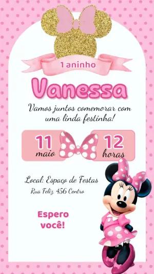 Convite Aniversário Minnie Mouse Rosa para Editar Online