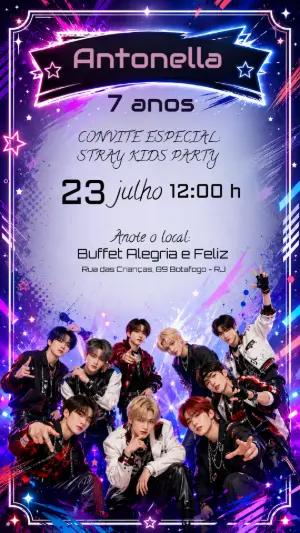 Convite de Aniversário Stray Kids K-Pop Editável