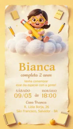Convite de Aniversário Infantil Tema Escolar Menina Editável